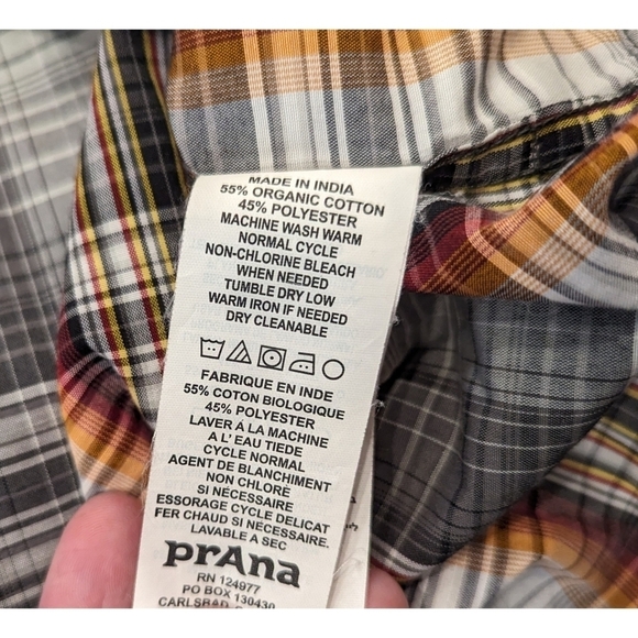 Prana Plaid Short Sleeve Organic Cotton Button Down Shirt Size Medium - Picture 5 of 6